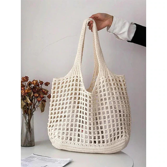 Handgemaakte Gehaakte Net Tote Tas – Lichtgewicht & Milieuvriendelijke Strand Schoudertas, Boho Stijl, Herbruikbare Boodschappentas voor Vrouwen, Zomervakantie & Dagelijks Gebruik