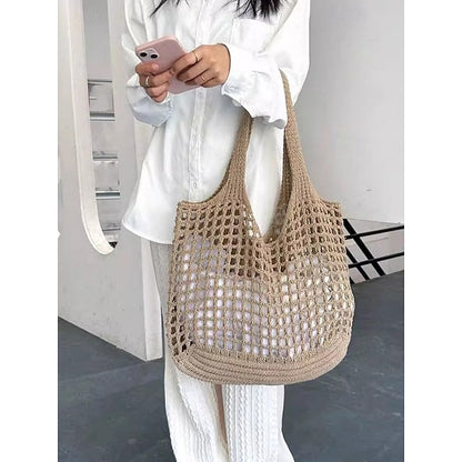 Handgemaakte Gehaakte Net Tote Tas – Lichtgewicht & Milieuvriendelijke Strand Schoudertas, Boho Stijl, Herbruikbare Boodschappentas voor Vrouwen, Zomervakantie & Dagelijks Gebruik