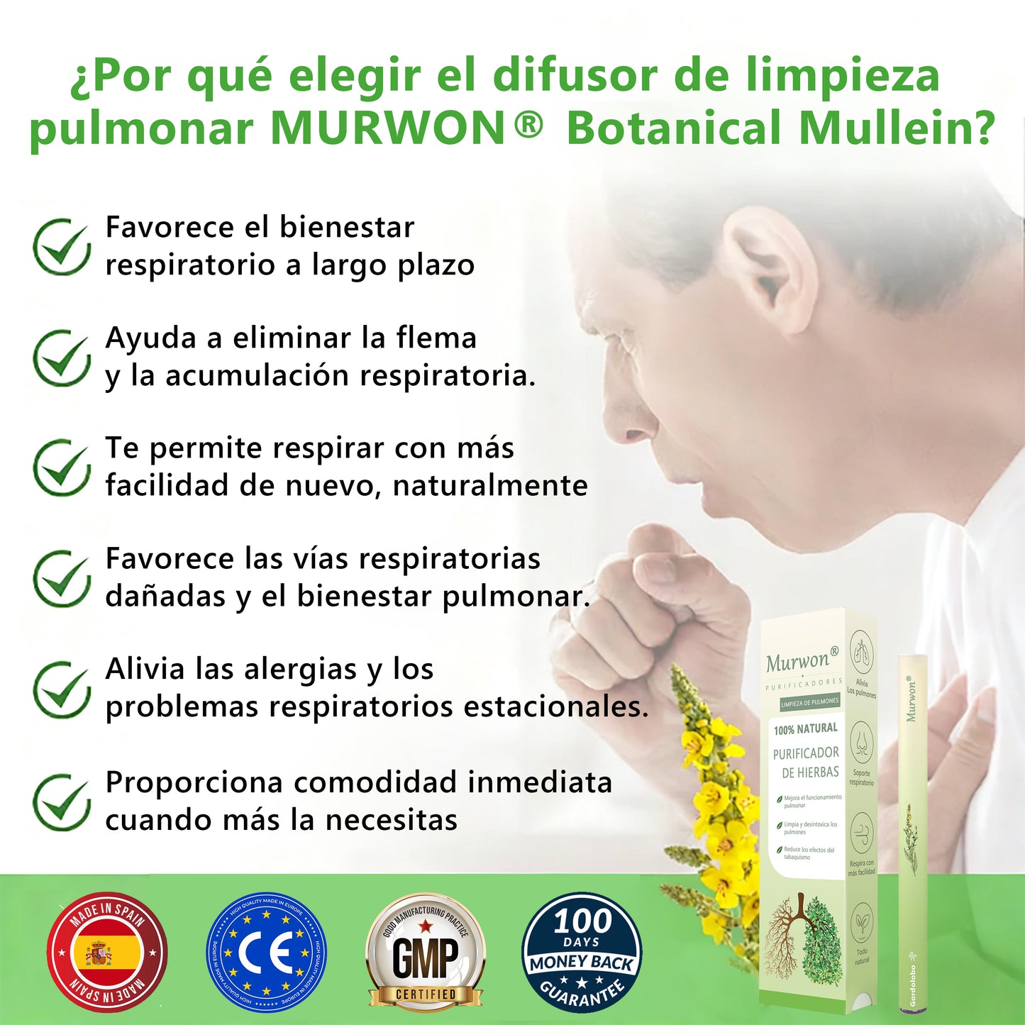 𝐓𝐢𝐞𝐧𝐝𝐚 𝐨𝐟𝐢𝐜𝐢𝐚𝐥 ✨𝐌𝐮𝐫𝑤𝗈𝒏® Difusor Botánico de Mullein para Limpieza de Pulmones (🫁 Tos, faringitis, dificultad para respirar, flema, congestión nasal, bronquitis, síntomas alérgicos, malestar pulmonar)3🎁