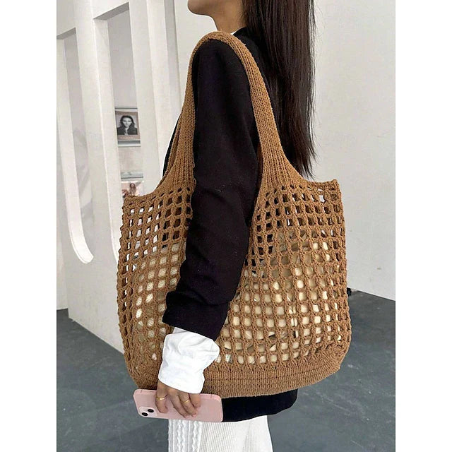 Handgemaakte Gehaakte Net Tote Tas – Lichtgewicht & Milieuvriendelijke Strand Schoudertas, Boho Stijl, Herbruikbare Boodschappentas voor Vrouwen, Zomervakantie & Dagelijks Gebruik