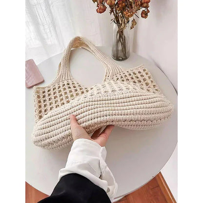 Handgemaakte Gehaakte Net Tote Tas – Lichtgewicht & Milieuvriendelijke Strand Schoudertas, Boho Stijl, Herbruikbare Boodschappentas voor Vrouwen, Zomervakantie & Dagelijks Gebruik