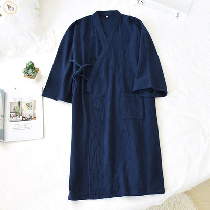 spring and summer new 100% cotton crepe ladies thin nightgown men bathrobe robe home service pajamas